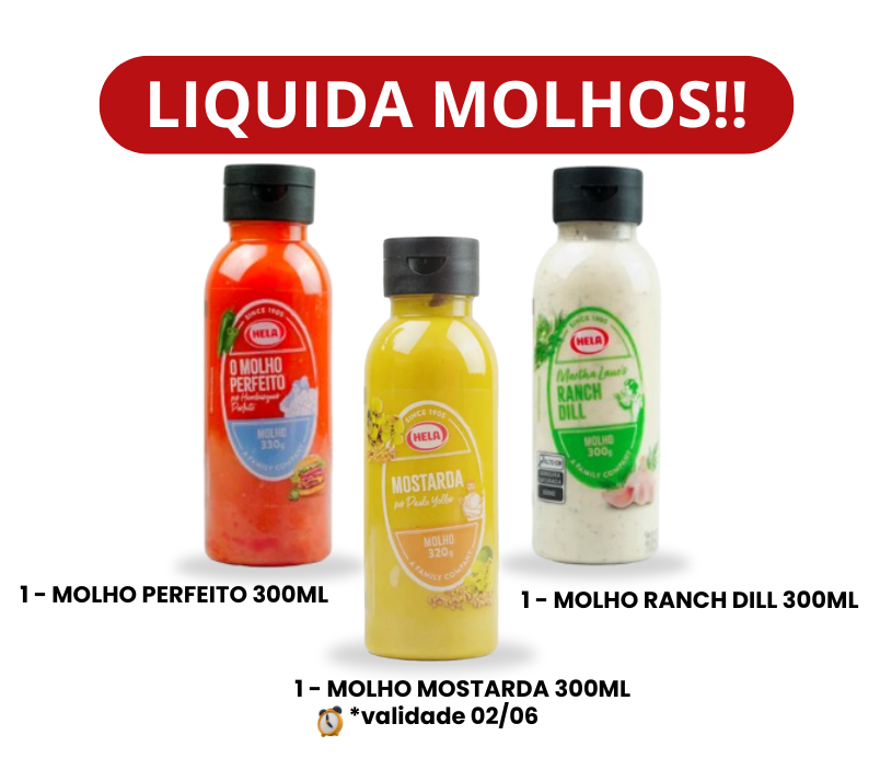KIT COM TRÊS MOLHOS (Mostarda, Perfeito e Ranch Dill)